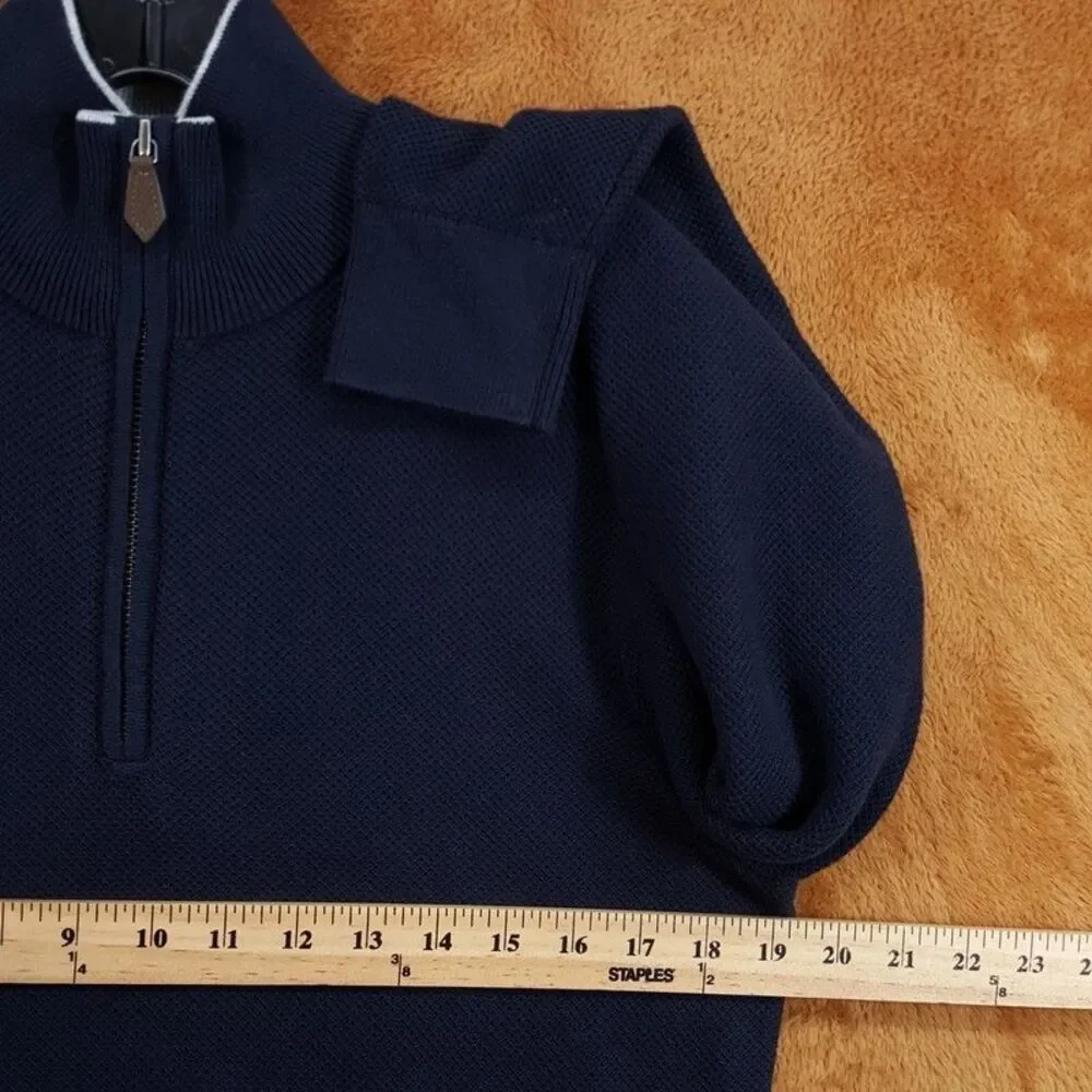 BLOOMINGDALES Sweater Mens Small Navy Quarter Zip Pullover 100% Cotton $118